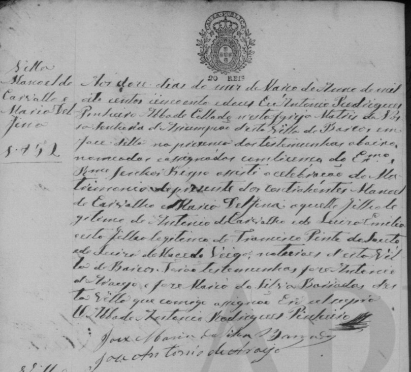 Casamento de Manoel de Carvalho e Maria Delfina